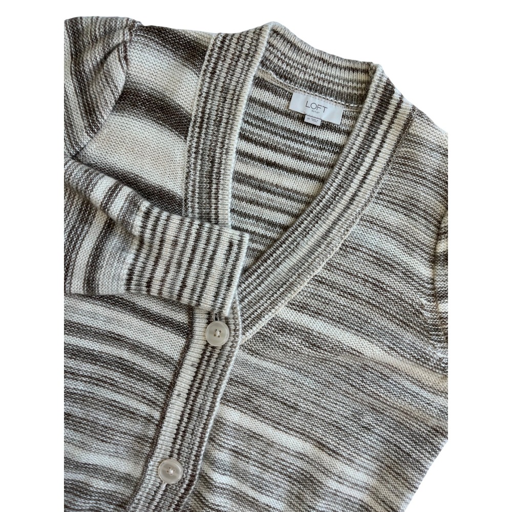 LOFT Striped Button Front Cardigan Sweater Women's‎ Size Medium Beige Brown